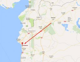 А наша база ХМЕЙМИМ, которая нас защищает "на дальних подступах", в Латакии на берегу моря и на 138 км западнее от Алеппо.