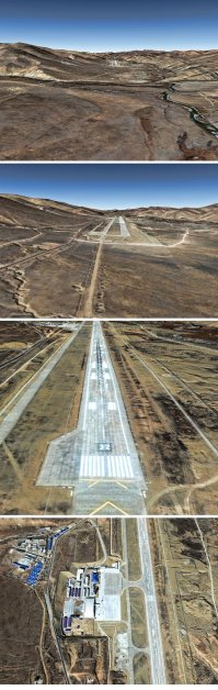 На приведённой в посте фотографии всё  что угодно, но только не международный аэропорт Камдо-Бамда (Qamdo Bamda)

Самое интересное, что эта фотография в интернете обязательно содержит подпись, что это аэропорт Камдо-Бамда. :)
На самом деле, это не так.
Здесь мы видим аэродром, расположенный на равнине.
Присмотритесь к рельефу окрестностей реального Камдо-Бамда: сплошные горы.
Затем, длина ВПП. Очевидно, что длина ВПП на фотографии не более пары километров, а длина ВПП Камдо-Бамда 4.000 метров плюс КПБ (концевая полоса безопасности) 1.400 метров.
Ну, и обратите внимание на МПУ (магнитный путевой угол) ВПП: на фотографии он 350 градусов и, соответственно, 170, а МПУ ВПП Камдо-Бамда 320 и 140 градусов.
На фотографии какой-то аэродром районного значения с соответствующей аэропортовской инфраструктурой, а в аэропорту Камдо-Бамда современный терминал.
Устарели данные в посте и по длине ВПП.
Сейчас длина ВПП Камдо-Бамда 4.000 метров и ещё 1.400 метров КПБ при рабочем курсе МПУ-140 градусов, что вывело Камдо-Бамда на первое место в мире среди гражданских аэродромов по длине ВПП.
То есть, для посадки экипаж может рассчитывать почти что на пять с половиной километров безопасного торможения.
Поэтому сегодня в Камдо-Бамда приземляются не только лёгкие самолёты с малой загрузкой, но и вполне нормальные самолёты.
Почему КПБ только с одной стороны ВПП? Скорее всего, для посадки и взлёта используется либо преимущественно, либо исключительно рабочий курс 140 градусов. Это может быть продиктовано препятствиями (горы) либо в зоне подхода, либо в зоне набора после взлёта с МПУ-320 градусов.
Рабочий курс МПУ-140 имеет и ILS (КГС)- видим и курсовой, (КРМ) и ГРМ (глиссадный) радиомаяки для МПУ-140, оборудован огнями подхода с курсом 140. Да и стартовый диспетчерский пункт (СДП) и метеоплощадка имеются лишь с курсом 140.