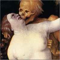 Ханс Бальдунг, "Девушка и смерть".  Запоминающийся образ смерти, которая прямо впилась в свою жертву.