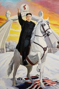 Обратите внимание на то, по чему он топчется.  Странно, что США ещё не начало войну из-за этой картинки.