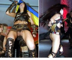 Для Украины это уже норма.
Руслана Лыжичко победила на "Евровидении-2004. После этого она активно поддерживала кандидата в президенты Украины Виктора Ющенко, с мая 2004 по февраль 2005 года была советником тогда ещё Премьер-министра Украины Виктора Януковича, с марта 2006 была депутатом Верховной рады.
Ну, а в чём она пела... вернее, без чего она пела, запечатлено неоднократно.