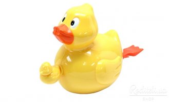 Как рулетка, что ли, только эта веревочка назад залезает со звуком наматывания на катушку? По такому принципу еще устроена система уточек для ванной, которые лапками шлепают по воде, или на колесиках катятся.