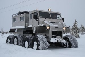 Вот испытанный снегоболотоход со звучным именем "ХРЕН", производство в Усинске, стоимость около 4млн. 

В прошлом году на нем прокатились 14 дней 1700 км пути. Отличная машина - чинится также легко и быстро как ломается и из наших деталей, а других в Арктике не найти.