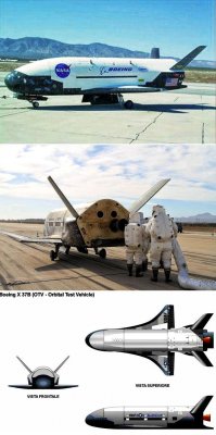 Господи, какое счастье, что у нас есть специалисты, способные по простой фотографии распознать все характеристики техники.
Слушай, нам тут в СВР (Служба Внешней Разведки) наш агент в ВВС США передал не какие-то невнятные фотографии с телескопа, а чёткие снимки самолета X-37B в разных ракурсах. Более того, ему удалось даже достать некоторые чертежи!!!
Но у нас в ВКС (Воздушно-космические силы РФ) никто так и не понял, что это за ДЕВАЙС, и на что он способен.
Будь другом, помоги... 
Расскажи, для чего это было придумано, что оно может сделать, и какой пакости нам нужно ждать от него? 
Выкладываю секретные фотографии, добытые нашим разведчиком в ВВС США.