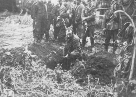 1941 год. Командир РККА под охраной немецких солдат роет себе могилу.