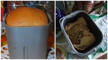 Такое бывает если в хлебопечку положить все ингридиенты, запустить программу выпекания и забыть налить воды.