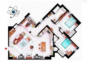 Слева апартамент Пенни
Справа апартамент Шелдона и Леонарда