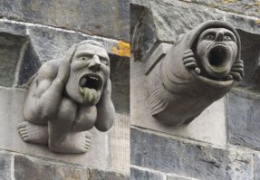 Фотографии каменных горгулий, закрепленных на стенах шотландского аббатства XIII века