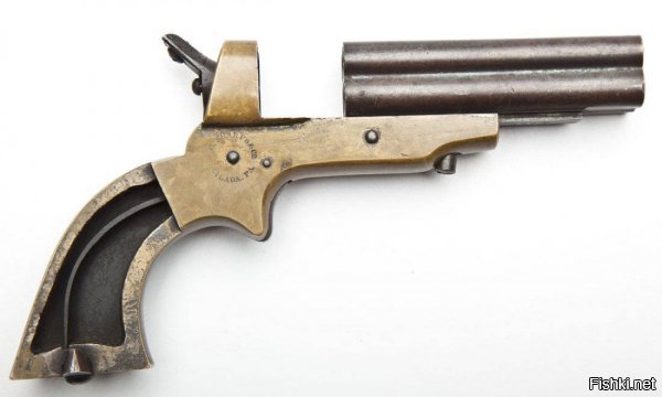 Вариантов запирания блока стволов у Дерринджеров много











Главная фишка Дерринджера  - поочередная инициация капсюля: перемещением ударника/бойка в вертикальной (очень редко в горизонтальной) плоскости для двухзарядного, или вращением бойка для двух-четырехзарядного.