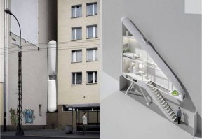 Этому есть будущее!
Самое узкое здание в мире встроят в  щель  между домами
В Варшаве будет построено самое узкое здание в мире: его ширина составит всего 152 см. Новый рекордсмен расположится между старым панельным домом и многоэтажкой.