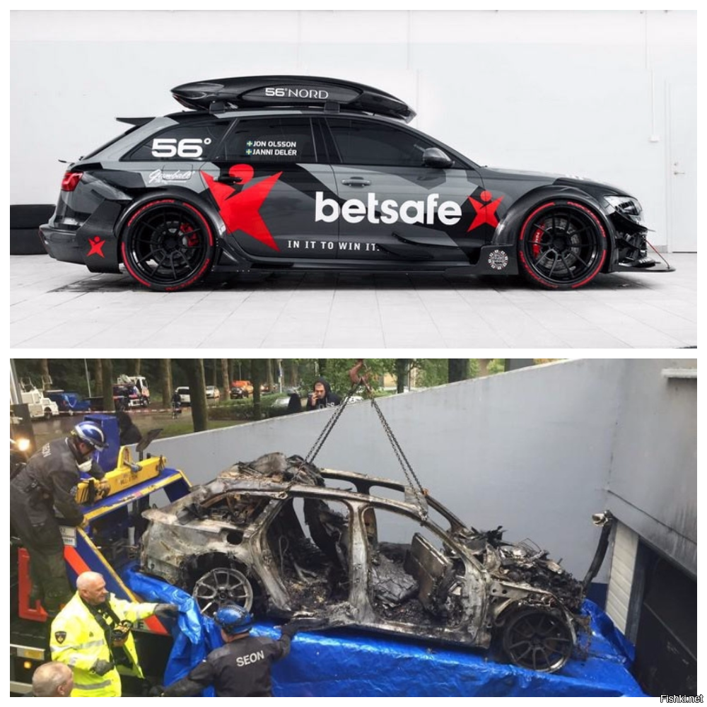 Швед этот в октябре 2015 года лишился своей первой безумной тачки. 950-сильный  Audi RS6 DTM угнали во время фото сессии а потом сожгли.