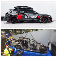 Швед этот в октябре 2015 года лишился своей первой безумной тачки. 950-сильный  Audi RS6 DTM угнали во время фото сессии а потом сожгли.