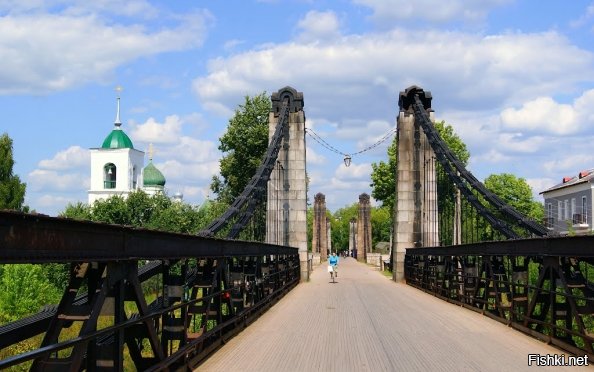 Город Остров, цепные мосты через реку Великая,единственные цепные транспортные мосты середины XIX века, сохранившиеся на территории России. 1853 год.