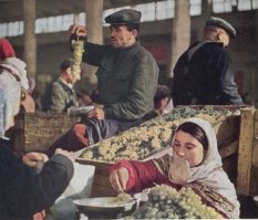 Пожалуйста. Вот вам ТРИ фотки! Что там дальше по методичке будет? Очередь за молоком в 4 утра или колбасная электричка?
Яблоки, груши, лимоны -были круглогодично.
Виноград, персики, абрикосы, дыни, апельсины, арбузы, черешня и клубника -сезонно.
Бананы, мандарины, ананасы -к праздникам.
Манго, папайю- никогда не пробовал (и сейчас не ем).
 Все остальное время года НАТУРАЛЬНЫЕ соки и консервированные фрукты по смешным ценам.

 Все дети были откормленные, на витаминизированные, с утра до ночи носились на свежем воздухе (не было таких заморышей, что видел в детсаде , куда дочка ходит) сейчас читаю про "очередь за хлебом  по номеру, занимали с 4 утра, колбасы вообще не было" - и приходит понимание, не зря при Сталине таких брехунов сажали, не зря.