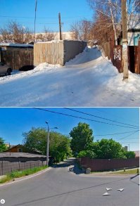 Мне на первый взгляд показалось что первое фото это ул. Садовая в Красногорском р-не Московской области в д.Путилково. За деревьями тоже высотные дома. Но при ближайшем рассмотрении конечно разные места ...:)