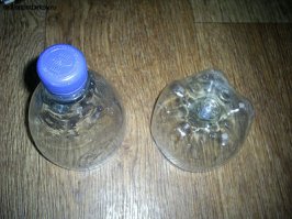 Обрезать горлышко у пластиковой бутылки, в крышке сделать отверстие... Бесплатно и сердито :)