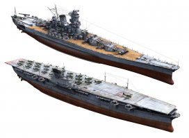 Линкор "Ямато" и авианосец "Синано". Видно, что корпус один и тот же.