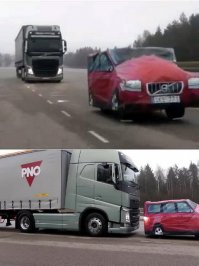 долго понять не мог что за х.рень- потом вспомнил. тестирование автопилота на торможение ) ставят муляж- разгоняют фуру и смотрят остановиться сама или нет )