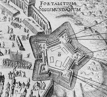 Прошу прощения, коллега, там под Вами одно чудо уже накидало своих идиотских вопросов, поспешу их снять, дабы никто в эту хрень как в отца Гамадрила из ДМБ-2 не уверовал:

Их бред: "Примечательно что крепость-звезду пересекает Смоленская крепостная стена, возведенная (согласно официальной истории) при царях Федоре Иоанновиче и Борисе Годунове в 1595-1602гг. на месте более древней крепости, построенной (как считается) при великом князе Ростиславе Мстиславовиче в 1142г.. Является ли крепость-звезда в Смоленске крепостью великого князя или нет - вопрос. Но факт, что крепостная стена Бориса Годунова стоит НА крепости-звезде, пересекая ее с севера на юг и разделяя на две части - два восточных луча звезды оказываются внутри стены Годунова, а три западных - вне ее. Вывод - крепость звезда построена РАНЕЕ крепости Бориса Годунова, т.е. задолго до 1595г., возможно это и есть крепость великого князя Ростислава Мстиславовича от 1142г. Если так - то такие крепости по миру пошли с территории Древней Руси, а никак не с Западной Европы, как принято считать сейчас. Возможно что именно русами и построены все эти сотни крепостей."

Ну тут как "вывод" неверен, так информация просто враньё.

Весной 1554 года, по указу Ивана Грозного, была построена новая, очень высокая, деревянная крепость. Деревянная Карл. Поразмыслив, что деревянная высоченная средневековая фигня уже не катит совсем, в 1595 1602 годах в годы правления царей Федора Иоанновича и Бориса Годунова, архитектор Фёдор Конь строит на её месте каменную (какая там стена пересекает, всё выдрали, да сожгли на дрова). А уж бастионная крепость из дерева - нонсенс, проще и эффективнее из земли. 

В ноябре 1610 года поляки, осаждавшие Смоленскую крепость, прорыли подкоп от Чуриловского оврага к западному участку крепостной стены, куда заложили порох. Мощный взрыв уничтожил Грановитую башню и прясла рядом с ней. Защитники города смогли закрыть образовавшийся пролом земляной насыпью. Взяв Смоленск, польский король Владислав IV приказал укрепить слабое место крепостной стены, справедливо предполагая, что русские попытаются отбить город.

Еще во время своего путешествия в Нидерланды король Владислав обратил внимание на бастионный форт в Антверпене, построенной в 1567-1571 годах испанским герцогом Альба (срыт в 1874 году), и посему распорядился построить такой же на месте пролома. Строительство было поручено немецко-голландскому инженеру Иоганну Плейтнеру, помощником был назначен командующий смоленским гарнизоном Александр Госевский.

Строительство началось в 1626 году и продолжалось вплоть до 1632 года, когда началась Смоленская война. Землю для насыпи брали из рва, который рыли вокруг бастиона. Ныне бывший ров превратился в живописный Лопатинский пруд. И лишь четкая форма выдает его прежнее назначение. С юга Королевская крепость примыкала к старому земляному валу XVI века, с двух сторон с ней соединялись стены Смоленской крепости. Центр новой цитадели находился на месте взорванной поляками Грановитой башни Смоленской крепости.

Королевский бастион был хорошо укреплен. Его размеры поражают до сих пор: ширина вала в верхней части составляет от 9 до 50 метров, в нижней   36-84 метра. На 11-метровом верхнем валу лежали присыпанные землей колья, остриями наружу. Под нижним 10-метровым валом находились четыре камеры подошвенного боя    тайники , в которые вели выложенные кирпичом коридоры. Попасть в нижний вал можно было через единственную опускную железную решетку в крепостной стене. При освобождении Смоленска в 1654 году в Королевском бастионе развернулось ожесточенное сражение между русскими войсками и польской шляхтой. А потом был 1812 год...

Вот, снова банальное незнание истории и передёргивание фактов - перестроенная на современный манер тому моменту башня в популярный бастион, вернее комплекс бастионов. То есть не стена стоит на крепости, а бастион возведён на месте башни - вот жеж куевёрты какие. Еле нашёл на яндех-картах, ищите Лопатинский сад.