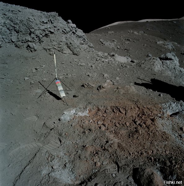 Хм... А вот тут она вполне себе "коричневая" (см. фото). 


И в  Lunar Samples Laboratory тоже коричневые камни.


Вот тут ещё подробнее: