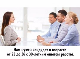 Не удивился. Как то видел объявление, примерно такое:
Финансовый директор, образование высшее, возраст 23-25, опыт работы по специальности не менее 5 лет.