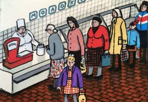 Девочка на базаре покупает сметану. Продавщица наливает ее в бидон.

- Сколько мама просила купить?
- Мама сказала полный бидон.

Продавщица налила полный бидон сметаны.

- А где деньги за сметану, девочка?
- Мама сказала   деньги на дне бидона...