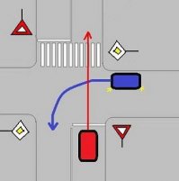 Как это нет? Мы одинаковые ППД приводим?:)  На видео поворот налево вне перекрестка, во двор.
8.8. При повороте налево или развороте вне перекрестка водитель безрельсового транспортного средства обязан уступить дорогу встречным транспортным средствам и трамваю попутного направления.
Тут тоже 8.1 синему?