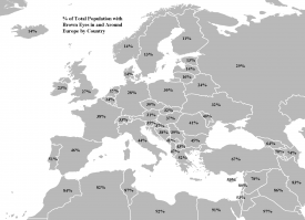 Процент людей с карими глазами