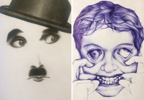 ИМХО: На портретах и "комиксах" - прогресс 100%! Чарли Чаплин - просто "шедевр", ( а синяя - "хрень" какая-то, не в "ту сторону" художника "понесло"), ну и ещё портрет неплох, но долго художник до результата шёл...