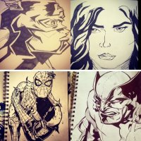 ИМХО: На портретах и "комиксах" - прогресс 100%! Чарли Чаплин - просто "шедевр", ( а синяя - "хрень" какая-то, не в "ту сторону" художника "понесло"), ну и ещё портрет неплох, но долго художник до результата шёл...