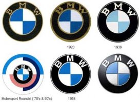Есть марка, авиационное происхождение которой тщательно замаскировано   BMW.
Круг, разделенный на четыре сектора, представляет собой не что иное, как вращающийся пропеллер: изначально компания производила авиамоторы.
омпания Bayerische Motoren Werke AG ("Баварские моторные заводы") возникла в 1916 г. в Мюнхене при слиянии двух небольших предприятий   Rapp-Flugmotoren Werke и Otto-Werke, производивших с 1913 г. авиадвигатели. С началом Первой мировой войны количество заказов на авиационные двигатели резко увеличилось, и компании решили объединиться. На первой эмблеме, принятой в 1917 г., был изображен вращающийся пропеллер.
Однако эмблема казалась слишком сложной и мелкой, и к 1920 г. пропеллер был сильно стилизован. Круг от пропеллера разделили на четыре четверти, серебристо-белые сектора внутри черного ободка стали чередоваться с небесно-голубыми.
Эти цвета оказались гораздо важнее, чем цвета стали и неба: белый и синий   традиционные баварские цвета, на флаге Баварии синяя полоса снизу, а белая   сверху.

На производство мотоциклов и автомобилей BMW перешел не по своей воле.
После окончания Первой мировой войны фирма оказалась на пороге краха: по Версальскому мирному договору немцам запретили производить двигатели для самолетов, а двигатели в то время были единственной продукцией BMW.
Именно поэтому заводу пришлось перепрофилироваться на выпуск сначала мотоциклетных двигателей, а затем и самих мотоциклов.
В 1923 г. в продажу поступили первые мотоциклы R32
, а в 1928 г.   и автомобили британской марки Austin, изготовленные по лицензии.
Первые 100 "Остинов" выпустили с правым рулем, но после покупки заводов в Айзенахе BMW начинает производство малолитражного автомобиля Dixi, адаптированного к немецким условиям.
Производство автомобилей было поставлено на конвейер, а этим тогда могла похвастать только компания "Даймлер-Бенц". 15 000 автомобилей Dixi с правым рулем и стали первой собственной моделью марки BMW: с 16 ноября 1928 г. торговая марка Dixi была заменена на BMW. После Второй мировой войны история повторилась: с 1946 г. уже английская авиационная фирма "Бристоль" скопировала и развернула производство модели BMW-327.
Сейчас BMW   одна из крупнейших автомобильных компаний по выпуску легковых, спортивных автомобилей, автомобилей повышенной проходимости и мотоциклов.
С 1936 г., когда с конвейера сошел знаменитый 2-дверный и 2-местный BMW-328,оснащенный 6-цилиндровым мотором и разгонявшийся до 150 км/ч, окончательно сформировался главный принцип BMW, до сих пор определяющий концепцию новых моделей: "Автомобиль   для водителя". Основной же конкурент BMW, "Мерседес-Бенц", следует принципу: "Автомобиль   для пассажиров", и обе фирмы идут своим путем, доказывая, чей выбор был правильнее. Наверное, именно поэтому симпатии российских криминальных структур получил все-таки не "Мерседес", лидировавший в самом начале, а скоростной БМВ   машина одиночек. Именно поэтому, по аналогии с аббревиатурой БМП ("армейская боевая машина пехоты"), название немецкой марки в России стали расшифровывать по-другому   "Боевая Машина Вымогателя".

Фирменный двухцветный знак BMW за весь ХХ век не претерпел серьезных изменений. Последнее же, коснувшееся только шрифта букв BMW, относится еще к 1963 г.
Эмблемы, появлявшиеся на всех мотоциклах и автомобилях компании с этого момента, идентичны. Но кроме логотипа, у автомобилей BMW есть и другая характерная особенность   радиаторная решетка в виде двух скругленных четырехугольников, не изменившаяся за несколько десятилетий. Такая решетка, органично вписанная в очертания изящных линий всех капотов престижных автомобилей BMW, указывает на исключительный статус владельца машины еще издали, что позволяет всем остальным автовладельцам успеть вовремя расчистить дорогу.