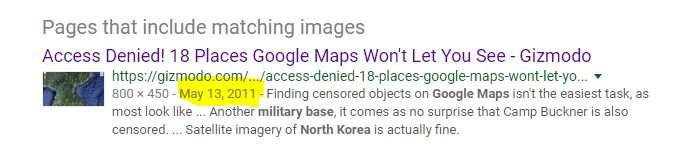 Если погуглить картинки из этого поста, то гугл дает ссылки на статьи начиная с 2011 года 
 Но народ на разнообразных развлекательных сайтах упорно продолжает это копи-пейстить, не заморачиваясь тем что сейчас изображения в google maps совсем не те что были 6 лет назад.