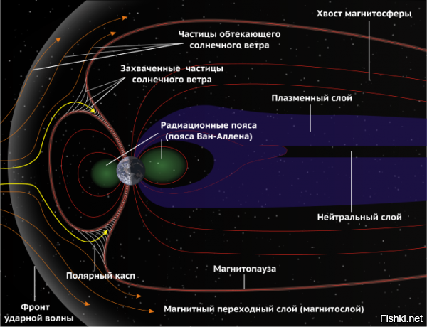 "Получается, что граница гелиопаузы меняет свое положение от интенсивности солнечного излучения? Но нам-то это каким боком?"
Совершенно верно. При возрастании солнечной активности гелиосфера раздувается согласно расчетам в 2-3 раза, точнее узнаем после получения новых данных с "Вояджеров" и "Новых горизонтов". 
К нам отношение я уже пояснил - частицы космических лучей тормозятся на участке не в 50, а в 150 а.е., напомню, что 7,2 а.е. - это световой час.
"..уменьшение радиации в районе Земли никак не произойдет. Наоборот, увеличится"
Не понял, каким образом получено это умозаключение, равно как и его смысл. Это не философия, не надо тут пытаться её разводить. Поток частиц высоких энергий регистрируется ПРИБОРНО, на межпланетных КА, на спутниках, на МКС в частности, на аппаратах зондирования Солнца, и он УМЕНЬШАЕТСЯ в периоды солнечного максимума.
"Опять же, сравните высоту полета МКС и пассажирских самолетов. Больше на 400 км."
А вот теперь смотрим, как устроены космические ливни и делаем выводы:

"Если атмосфера ни от чего не защищает..."
Просьба читать внимательнее, я написал выше, что защищает как раз атмосфера, а не магнитосфера.
Магнитосфера взаимодействует ТОЛЬКО с солнечным ветром, космические лучи высоких энергий пробивают её менее, чем за секунду:

"Я как раз вижу, что А 15 и А17 прямо в самую гущу магнитного поля прут, где наиболее высокий уровень радиации"
"Самая гуща" - на экваторе. "Аполлоны" уходили из плоскости экватора насколько можно выше, но в поясах всё равно нацепляли малость. Наибольшую дозу "привёз" "Аполлон-14" - 1.14 бэр. Данные прекрасно согласуются с таковыми, полученными при полётах советских аппаратов серий "Венера", "Марс", "Зонд", "Луна" и "Вега". На МКС за полугодовой полёт, для сравнения, получают в районе 18 бэр. Напомню, что Геннадий Иванович Падалка накрутил 878 дней за 5 полётов - это примерно 90 бэр.
Жив-здоров, и Сергей Константинович Крикалёв со своими 80 с лишним бэр за 803 дня - тоже не хворает.
"Может я что-то не понимаю?"
Я бы предположил, что "не то читаю". Ламеров каких-то желтушных вместо научной литературы.