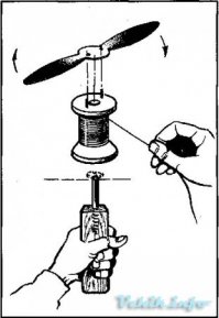 При мне в конце семидесятых парниша такой штукой глаз повредил, зрение так и не восстановилось до конца, так и умер (недавно).
Летающая часть была чаще всего из крышки консервной банки, с заусенцами.