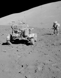 "Абсолютно. Есть примерно 10-15 основных видов анализа: спектрографический, радиологический, петрографический, кристаллографический - замахаюсь перечислять."
Очень странно, по официальной версии были переданы советской стороне около 30 грамм лунного праха в обмен на аналогичное количество добытого советскими лунными зондами. Про переданные на исследование камни, а не мелкодисперсную субстанцию я ничего не слышал. Читал только, что камушки раздарили в виде залитых в смолу сувениров. Как в таком виде сделать качественный анализ образца - не представляю. У меня геологического образования нет.
Вообще, как я сначала говорил, отсутствие нормальной литературы - это беда. Не знаю, как мы пользуемся одним интернетом, а я никак не могу найти таблицу по измерениям космической радиации и солнечных вспышках в 60-70 годах. Попадалась только таблица из книги Ральфа Рене. Естественно, хоть я и склоняюсь к "луношизе", но однобокие мнения меня не впечатляют. Именно поэтому я с некоторым удовольствием веду диалог с Вами из-за того, что спор не в ключе "ой, всё", а аргументирован. 
Кстати, КП как раз "разоблачает" лунный заговор.Первое фото луномобиля оттуда.
Весь и прикол в том, что сами защитники фактически выкладывают компромат. Вот еще несколько луномобилей. Что все эти фотографии объединяет? Отсутствие следов колес. Вокруг четкие следы от ботинок. От колес нет. Даже если ровер был такой легкий (чуть тяжелее звездонавта в скафандре), то следы должны быть как минимум половинной глубины. А их нет вообще. 
Читаю объяснение с предложенного Вами ресурса 
Вот ответ на вопрос об отсутствии следов: "Астронавты не просто катались на "луномобиле". Доехав до места очередной остановки, они сходили с него, собирали образцы грунта, делали фотографии - то-есть вовсю топали вокруг "луномобиля". При этом поднятая их ногами пыль засыпала следы от колес. Не забудьте, что на Луне пыль летит в несколько раз дальше, чем на Земле.

Эта фотография сделана, когда астронавты сделали на этой стоянке все, что намечали, и собирались в дальнейший путь - один из них уже уселся на сиденье. Судя по отпечаткам ног в пыли, вокруг этого колеса они потоптались немало. Так что следов от колес в данном случае нет как раз потому, что есть много следов от ног :)"
Т.е. звездонавты так шоркали ногами, что поднятая пыль засыпала все следы. Причем во впадины насыпалось больше, чтобы полностью скрыть все следы. Ладно, допустим. Тогда как объяснить, что следов ботинок очень мало для такой бурной деятельности? Только несколько очень четких отпечатков. Получается, что звездонавты отошли на несколько метров от луномобиля, подняли пыль, которая обволокла повозку равномерно со всех сторон, но поднималась не выше нескольких сантиметров. Потом дождались, когда пыль осядет, подошли и сфотографировали. При посадке тоже пыль была такая, что не видели ничего во всех направлениях. А, оказывается, она поднялась на несколько сантиметров и быстро опала, не попав на детали аппарата.
Или же луномобиль принесли на руках: "Кстати, ваше предположение о том, что луномобиль могли просто принести на руках, отчасти справедливо. На Луне он весит менее 40 килограммов, поэтому один человек вполне может приподнять его за один край и развернуть на двух колесах. Порой астронавтам было проще и быстрее именно таким способом развернуть его в нужном им направлении, чем поворачивать: радиус поворота у четырехколесной тележки довольно значительный. В некоторых случаях отсутствие следов от колес может быть вызвано именно этим." Опять же странно. Я переносил тяжести, представляю примерно как выглядят следы двух человек, которые тащат такую дуру. Нет этих следов почему-то. Поднять и повернуть на двух колесах? Где следы поворота, опять зашоркали?
Увы, не найду другой источник, где были ответы на вопросы "заговорщиков", про смонтированные фотографии. Там был такой ответ, что ретуширование фотографий - это нормальное, широко распространенное явление. Однако у "ретуширования" есть другое название - "подделка". После завтра на работе пороюсь в истории запросов.
Много ошибочных доводов с обеих сторон спора. Но почему нет срача по советскому луноходу или зондам "Луна"? Оно конечно, найдутся и такие темы, но их единицы. А приверженцев "лунного заговора" очень много. 
Официальные лица поддерживают "программу"? Так "король голый" кричало не официальное лицо. И как быть со спускаемым аппаратом, выловленном в Атлантическом океане советским судном? И как объяснить множество "ништяков", которые получил СССР в это время? Не потому ли, что выгоднее было держать пендосов за яйца, чем развязать ядерную войну?