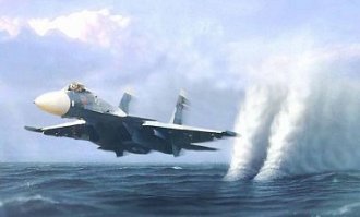 Это по каким таким законам физики СО СПОКОЙНОЙ ПОВЕРХНОСТИ ВОДЫ (коим она является ПЕРЕД самолетом) будет вдруг возникать поток воды ни с того ни с сего, когда намного проще в воздухозаборник всосать воздух, просто воздух спереди. 
По вашему, если я включу пылесос и начну шланг потихоньку подносить к кастрюле с водой, он не будет засасывать воздух, что намного легче физически из за меньшего сопротивления, а высосет за пол метра воду, струей, яки водяная змея   

В город как то Русские витязи прилетали и выступали, над Волгой. Пролетали, тоже в метре, не больше, ничего, млять, не засасывается.

Или ты думаешь, что один проходит, поднимает кубометры в воздух (ЗА СОБОЙ) и следующий сразу ныряет в это облако водяных капедь разного калибра пока не осело? 
Ну ты... альтернативно одаренный.