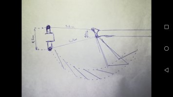 Рисовал в спешке (работаю).
Это вариант 2
Вариант 3 тоже самое кверх ногами. 
Вариант 1 на любом фото ровера. 

Здесь я не расчитал с углом и колеса сворачиваются, как в описанном случае из "назад в будущее". 
Если интересно найти верный угол - рассчитывайте сами. Не забудьте, что тяги можно гнуть как угодно, не теряя основной смысл (главное длину сохранить).
Если даже так не понятно и нужен миллимитровый расчет с оригинальной геометрией в 3д моделировании с прорисовкой колес и подписью одного из космонавтов, то обратились не по адресу.
