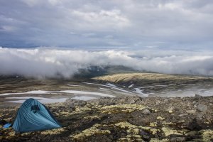 Хибины, июль 2017. Вынужденная днёвка из-за ухудшения погоды.
Фото сделано вечером, когда распогодилось уже.