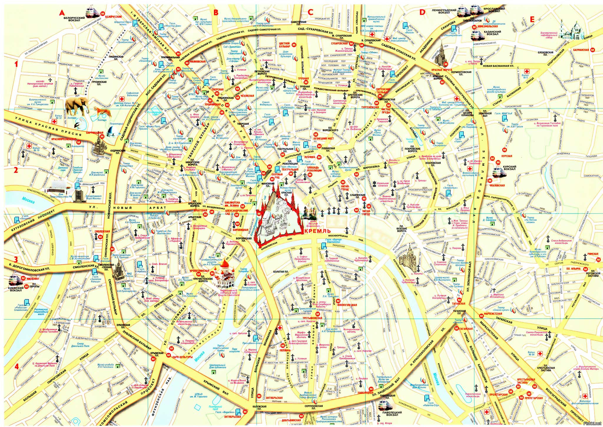 План центра москвы с улицами и достопримечательностями