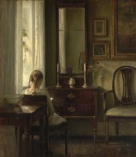 Картина датского художника 19 века Карла Холсё "Интерьер с читающей девушкой". Вроде бы ничего необычного. Но если подумать, то возникают вопросы.