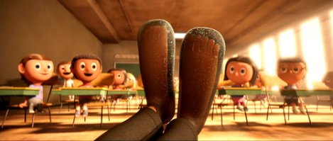 Эта тоже снять не может? 

З/Ы/ Мультфильм "облачно возможны осадки в виде фрикаделек", главный герой придумал спрей, из которого сделал ботинки еще в детстве.. =))