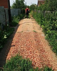 Может это в таборе так  ? 3 года назад,приехали окно вставлять в район где цыгане живут ,есть у нас в городе такое место .Так у них во дворе ковры,на входе в дом ковры,на полу и стенах .На потолках  и то ковры прибиты))