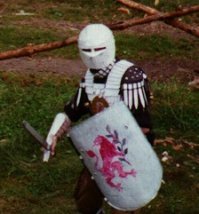 Эх...в мою "боевую молодость", когда я тоже в железе по лесам бегал, на аналогичном турнире получил по голове двуручной алебардой... :) Не, шлем у меня как надо сделан. Там подшлемник от строительной каски + подбой войлочный, но всё равно "в землю вбило" :) Как стоял, так и грохнулся :) ...эх, веселое время было :)

Привет тем кто меня узнал!