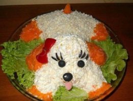 Наверное, счас меня заминусят, но скажу, что я, например, терпеть не могу, когда на столе всякие морды собаки, божьи коровки, салаты в виде косточки и прочей хрени. Да, сложно. да, старались. Но как по мне, главное - блюдо должно вызывать аппетит! Извините, если кого обидела, никому не навязываю свое мнение. Типичный пример из подборки: