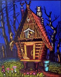 "Он" - Карачун-дед Мороз. Заметьте, как часто повторяется на лубках (и иллюстрациях к сказкам, там невольно воспроизводят очень архаичное) шапка с одним поднятым, а другим опущенным ухом? Оба уха шапки подняты - лето. Одно ухо опущено - зима. Оба опущены - всем карачун (до сих пор сохранилось в речи, не так ли?)

Вернувшись к лубкам и сказочным иллюстрациям - почему крыши у сказочных домиков такие высокие? И - что на современных картинках там лишнее?