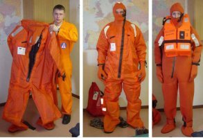 Гидрокостюм, для моряков... В этом человек должен выживать в течении 6-и часов в ЛЕДЯНОЙ ВОДЕ... За неимением такового- вы труп, в течении 5-и минут, максимум.