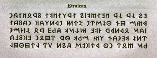 Вы себе представляете этрусский язык? Он не до конца расшифрован и у него крайне своеобразные правила, так, например, в нем грамматически допустимо записывать одно и то же слово разными способами. Из расшифрованных слов, для примера:
клан - сын
тул - камень
тафна - кружка
пат(х)а - тарелка
фалату - небо
авил - год
Где тут что похоже на русский?
И сами этруски себя называли Расна или Расена. Этрусками их назвали римляне.
Я для интереса приложил этрусский текст, попробуйте почитать..

Касаемо пищи - это заимствование, изначально было старославянское слово "питиа", которое, возможно, было заимствованно у греков (πίσσα). И изначально означало вид хлеба. Можете загуглить "Пита" и увидите о чем речь. И одна из теорий приписывает "пицце" те же корни.

По поводу санскрита. Какие 7 тысяч лет? Ему хорошо если 4 тысячи есть как языку. Как письменность он вообще представляет собой совокупность большого числа диалектов. И, для интереса, я приложил видео, понимаете 80%?

PS откуда вообще у Вас такие идеи?