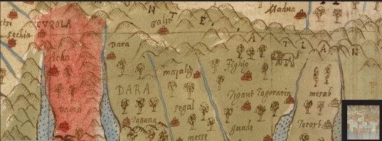 Вот ссылка на карту, там в большом формате можно рассмотреть. Обратите внимание на северную Африку. 

Кусок северной Африки - видим города, леса и водоёмы (сейчас там пустыня)