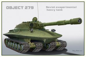 Я к ИС-7 прохладно отношусь. Я пищу от объекта 279!

Объект 279   тяжёлый танк, разработанный в 1957 году в Ленинграде конструкторским бюро во главе с Ж. Я. Котиным. Ведущим конструктором проекта являлся Л. С. Троянов. Танк предназначался для прорыва подготовленной обороны противника и действий на труднопроходимых для обычных танков участках местности. Танк был спроектирован по классической схеме общей компоновки. Оригинальные конструктивные решения позволили получить наименьший заброневой объём (11,47 м ) среди всех тяжелых танков. Его корпус имел литую криволинейную форму с тонколистовыми противокумулятивными экранами, дополняя его обводы до вытянутого эллипсоида ...

1a

Корпус танка был сварен из четырёх крупных литых броневых элементов криволинейной формы. Толщина лобовой брони корпуса более чем в два раза превышала аналогичный показатель корпуса танка Т-10М и составляла 269 мм. Верхняя лобовая деталь с максимальной толщиной 192 мм была наклонена под углом 60  от вертикали, а бортовые детали толщиной 182 мм   под углом 45 . Максимальная толщина литой башни сферической формы по всему её периметру составляла 305 мм при угле наклона 30 . Снаружи корпус танка и борта башни имели несъемные тонколистовые противокумулятивные экраны, дополняющие их обводы до вытянутого эллипсоида. Принятая схема бронирования обеспечивала надежную защиту лобовой части танка и его бортов от 122-мм бронебойного и 90-мм кумулятивного снарядов на всех дальностях стрельбы.

Вооружение состояло из 130-мм пушки М-65 и спаренного с ней 14,5-мм пулемета КПВТ. Пушка имела систему продувки канала ствола сжатым воздухом. В боевом отделении были размещены двухплоскостной стабилизатор  Гроза , оптический прицел-дальномер ТПД-2С, ночной прицел ТПН и механизированная укладка снарядов и зарядов с электромеханическим досылателем. Боекомплект пушки состоял из 24 выстрелов раздельно-гильзового заряжания.

1b

В танке устанавливался 16-цилиндровый Н-образный четырёхтактный дизельный двигатель ДГ-1000 (950 л.с.) или 2ДГ-8М (1000 л.с.) с горизонтальным расположением цилиндров и эжекционной системой охлаждения. Однопоточная гидромеханическая трансмиссия включала двухреакторную комплексную гидропередачу, планетарную коробку передач с тремя степенями свободы и двухступенчатые ПМП. Для изменения скорости движения танка использовались три передачи переднего хода, при этом переключение двух высших передач было автоматизировано.

В ходовой части применялась нерегулируемая гидропневматическая подвеска и ленточный четырёхгусеничный движитель. В состав движителя входили 4 гусеничные ленты с закрытым металлическим шарниром, 4 ведущих колеса, 4 направляющих колеса, 24 опорных катка малого диаметра и 12 поддерживающих катков. Подобными по системе жидкостной подвески Объекту 279 являются японский танк Тип 74 и шведский Stridsvagn 103.

1c

Ходовая часть была смонтирована на двух продольных пустотелых балках, которые выполняли роль топливных баков. Конструкция гусеничного движителя обеспечивала высокую проходимость по глубокому снегу и заболоченной местности. Она исключала посадку танка на днище при преодолении вертикальных препятствий (надолбы, пни, ежи). Среднее давление на грунт составляло всего 0,6 кгс/см , то есть приближалось к аналогичному параметру легкого танка. Это был уникальный образец тяжелого танка повышенной проходимости.

1d

Благодаря оригинальным техническим решениям ходовая часть этого 60-тонного танка была даже на 0,5 т легче, чем у танка Т-10М. Однако конструкция ходовой части была сложной в эксплуатации и ремонте в полевых условиях, ограничивала возможность уменьшения высоты танка при дальнейшей модернизации и имела большие потери мощности в гусеничном движителе, особенно при движении в распутицу. Ещё одним серьёзным недостатком четырёхгусеничной ходовой части являлось сопротивление повороту, в 12 раз превосходящее величину для аналогичного танка, выполненного по классической схеме.

Танк оснащался системами ПАЗ, ППО, ТДА, ОПВТ и системой обогрева боевого отделения. Экипаж состоял из четырёх человек.

В конце 1959 года был построен опытный образец, сборка ещё двух танков не была завершена.

Единственный экземпляр уникального танка Объект 279 сегодня экспонируется в Бронетанковом музее, в 50 км от Москвы. В архиве Минобороны РФ остались уникальные киносъёмки ходовых испытаний данного танка.