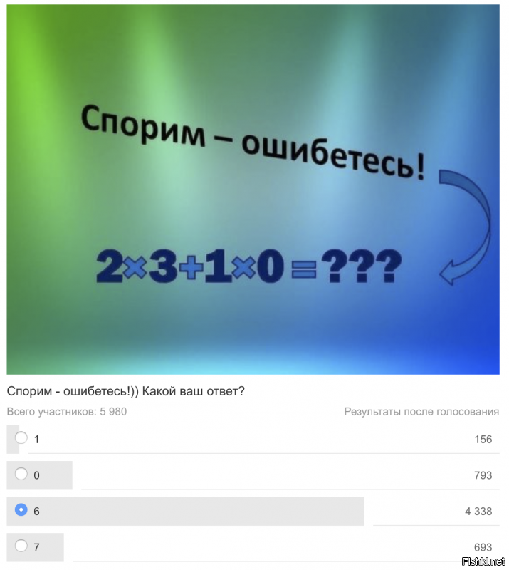 Я на днях опубликовал тут пост про уровень образованности у нас. Пост махом набрал кучу минусов и ушел с ленты. Почему? Да потому что текст особо никто не читает, большенство тупо смотрит картинки. Было написано "это РЕЗУЛЬТАТЫ тестов", ну а обычных человек сначала тыкает, а потом читает.  Или не читает, тыкает и обижается, что не работает. 
"Нафиг думать, прыгать надо" - и это очень жизненный анекдот.
Ниже несколько КАРТИНОК с РЕЗУЛЬТАТАМИ ТЕСТОВ, НЕ ПЫТАЙТЕСЬ ЖАТЬ НА КНОПКИ ГОЛОСОВАЛОК, ЭТО НЕ РАБОТАЕТ!!! ЭТО КАРТИНКИ, А НЕ ГОЛОСОВАЛКИ!
Процентов 20 населения не в состоянии решить элементарные математические задачи уровня первого-второго класса.